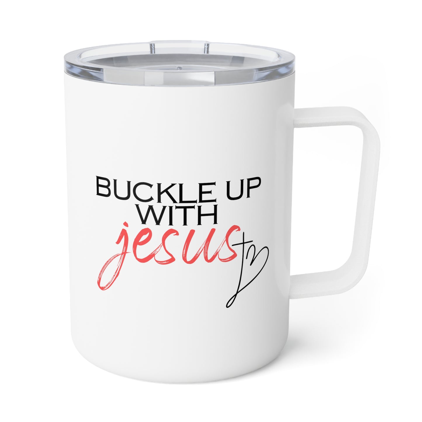 Buckle Up with Jesus - Insulated Coffee Mug, 10oz