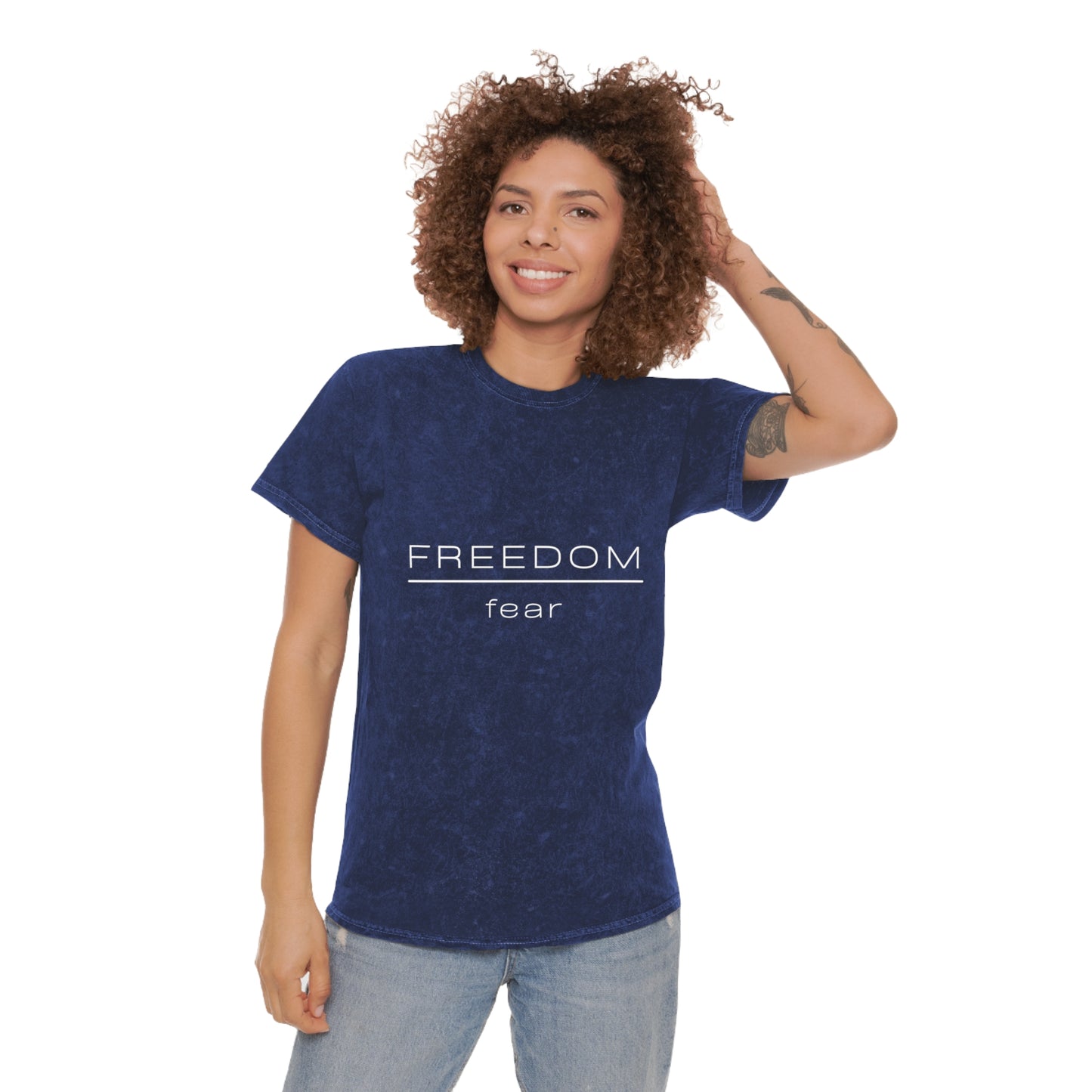 FREEDOM OVER FEAR - Strong Motivational Uplifting Good Vibes Men Women Unisex Mineral Wash T-Shirt