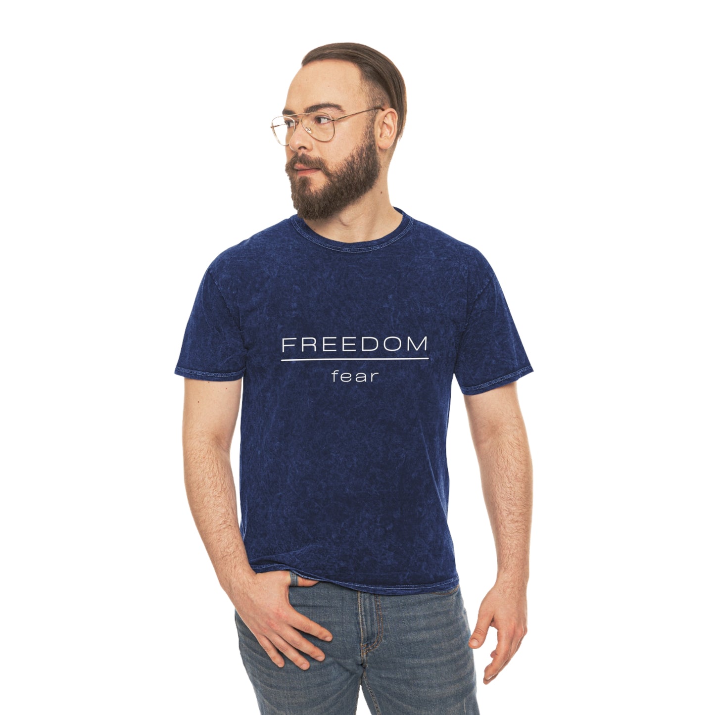 FREEDOM OVER FEAR - Strong Motivational Uplifting Good Vibes Men Women Unisex Mineral Wash T-Shirt