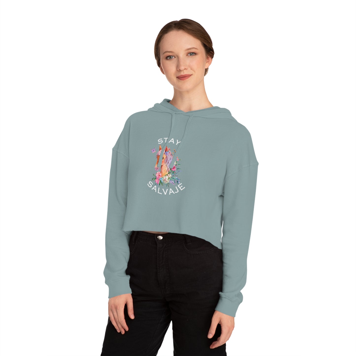 Cropped Hoodie - Whimsical Unicorn "Stay Salvaje"