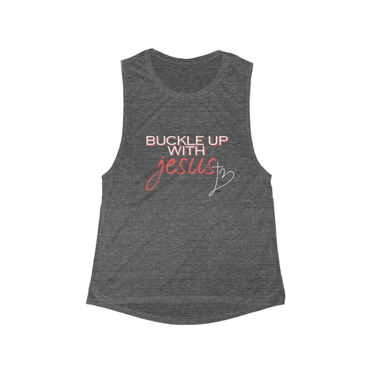 Buckle Up with Jesus - Women's Flowy Scoop Muscle Tank