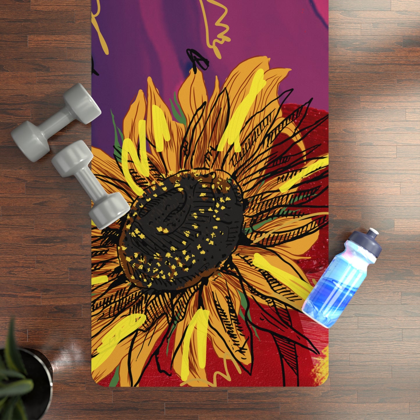 Purple Sunflower - Rubber Yoga Mat