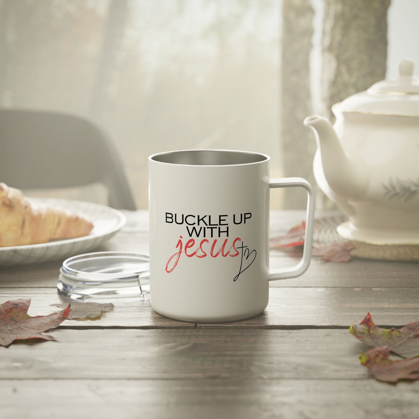 Buckle Up with Jesus - Insulated Coffee Mug, 10oz