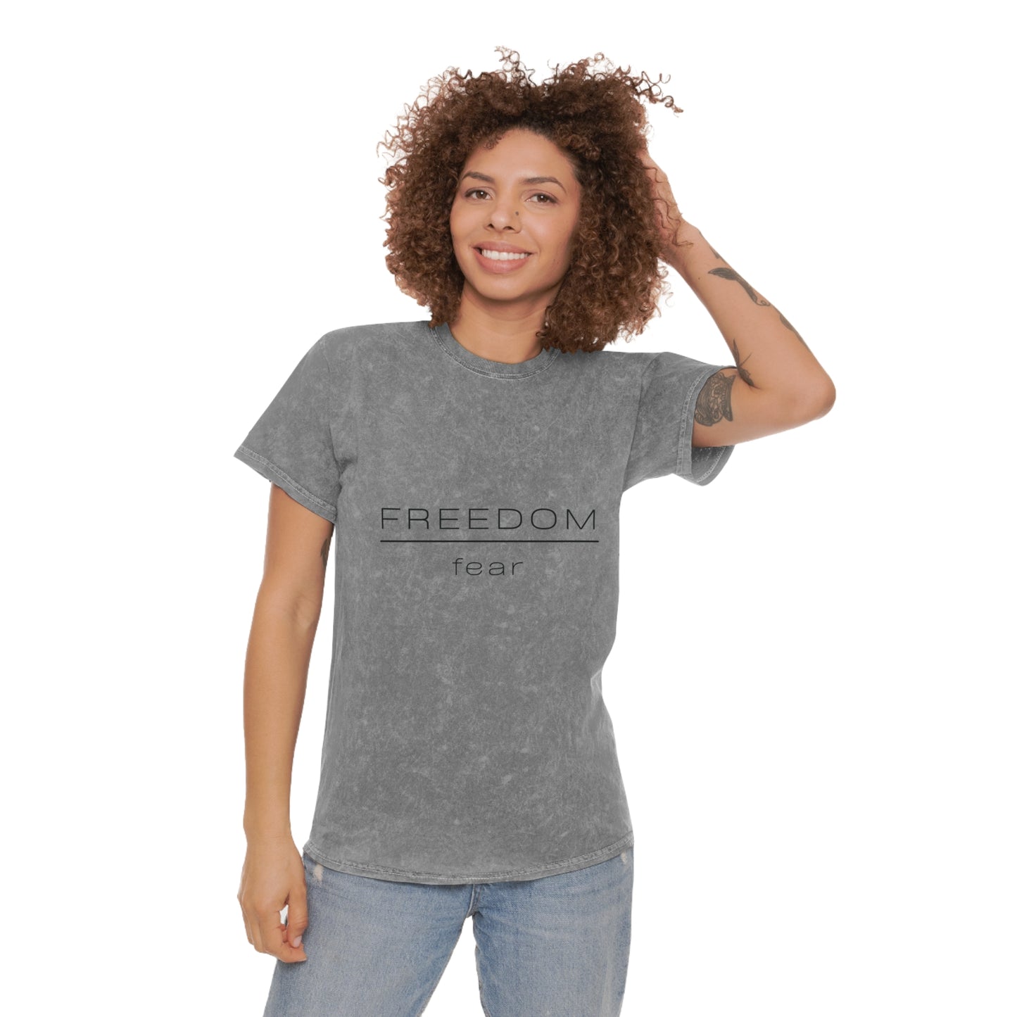 FREEDOM OVER FEAR - Strong Motivational Uplifting Good Vibes Men Women Unisex Mineral Wash T-Shirt